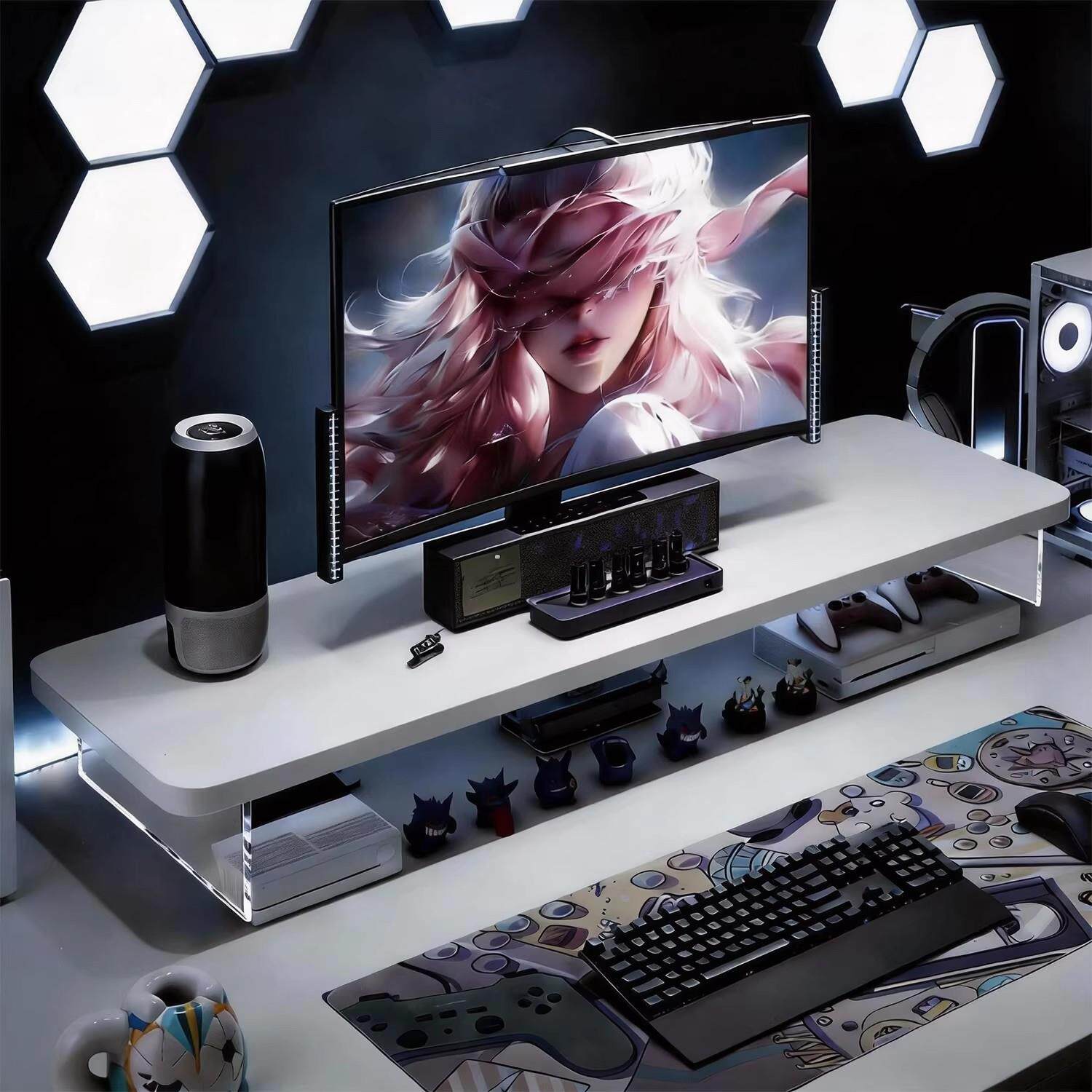 电脑显示器架电竞桌面置物架亚克力支架ins风台面实木收纳架