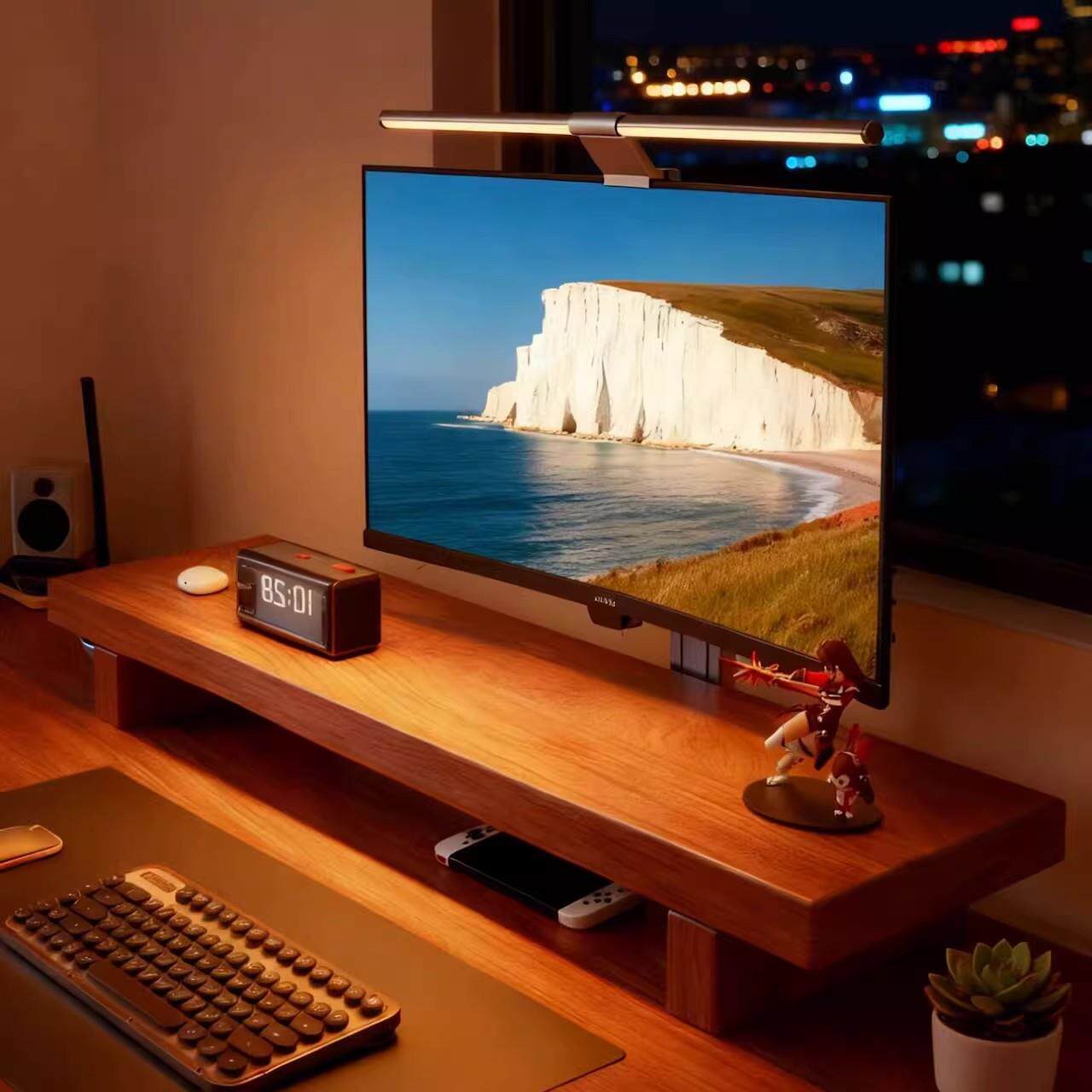 实木显示器架家用台式电脑桌面底座置物架电竞房办公桌支架子