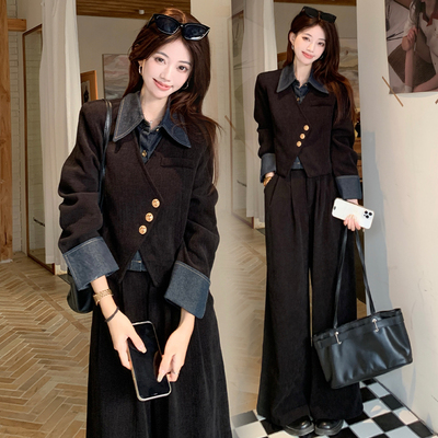 实拍~法式复古套装女2025秋季新款假两件外套大码穿搭两件套套装