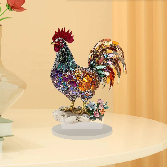 创意五彩招财公鸡动物摆件2D平面亚克力家居办公桌面装饰摆件