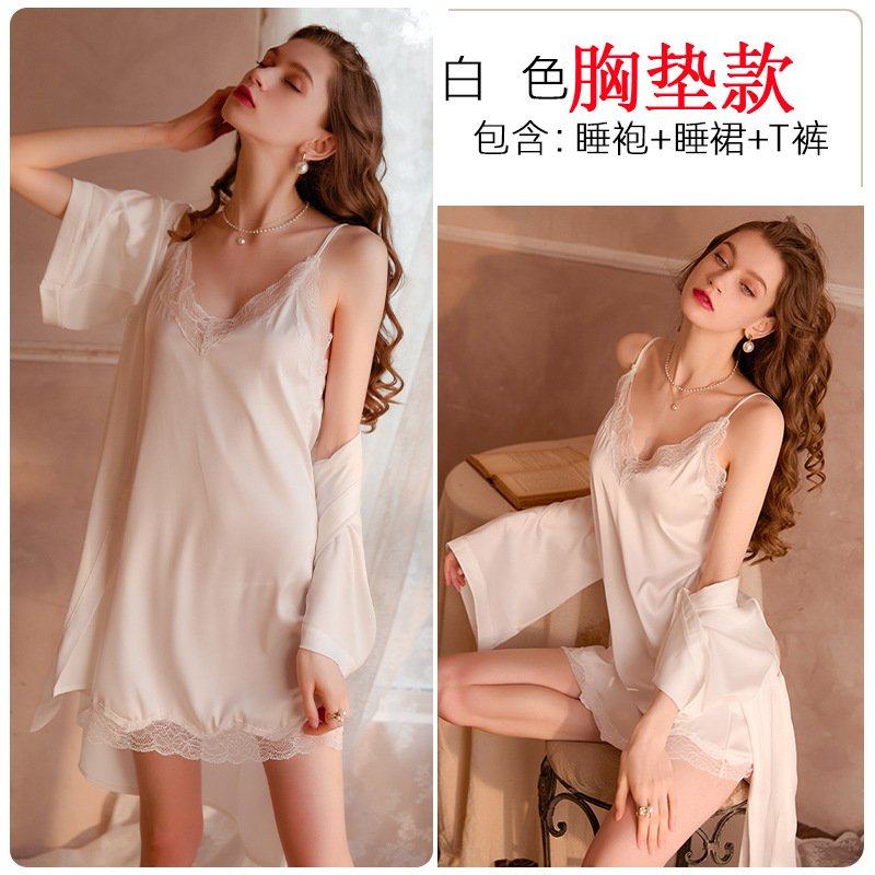 美诗兰性感睡衣女蕾丝诱惑春秋吊带睡裙浴袍带胸垫夏冰丝285套装,女士内衣/男士内衣/家居服,睡袍/浴袍,淘宝优惠券,粉丝福利购,淘宝优惠卷