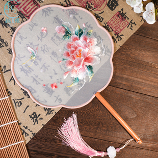 双面绣古风圆扇刺绣团扇中国风绣花荷花汉服专用苏绣百搭舞蹈扇