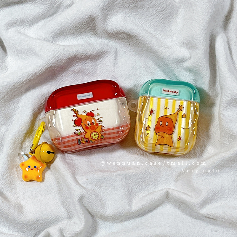 趣味可爱卡通星星人情侣适用AirPods4苹果AirPods1/2代无线蓝牙耳机套airpodspro新三代airpods3保护壳带吊坠
