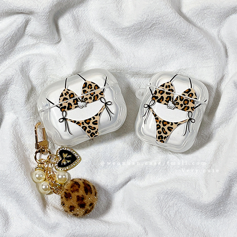 可爱卡通豹纹比基尼HelloKitty适用于AirPods4苹果AirPods1/2代无线蓝牙耳机套airpodspro新三代airpods3全包