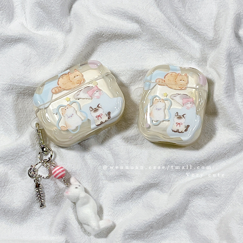 趣味卡通可爱猫咪带吊坠适用AirPods4苹果AirPods1/2代无线蓝牙耳机套女airpodspro新三代airpods3创意少女心