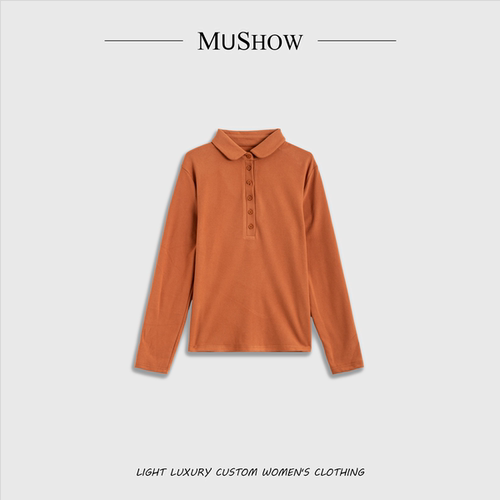 慕秀Mushow「冬寒料峭」简约设计翻领打底上衣