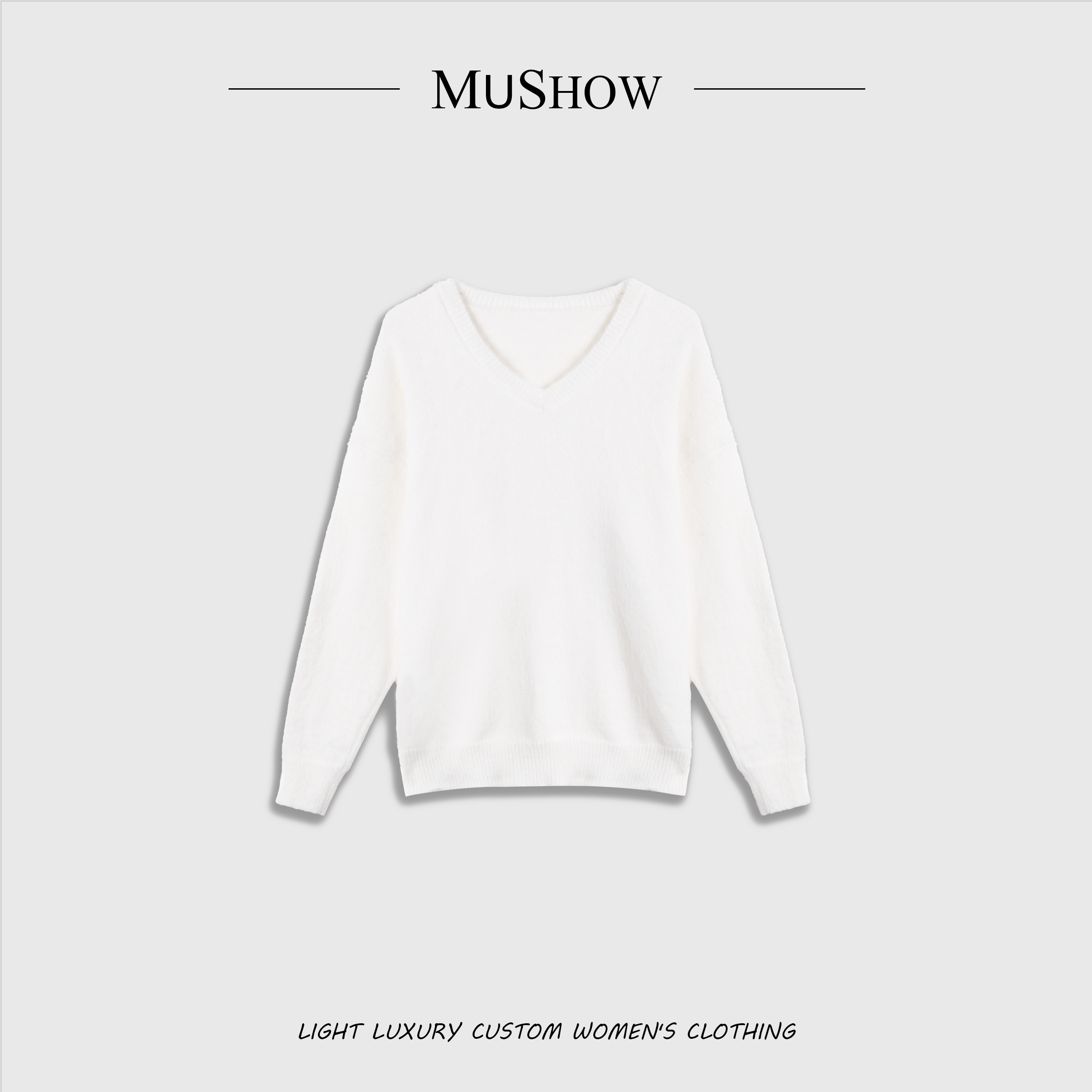 慕秀Mushow「疏桐听雪」简约V领设计针织上衣