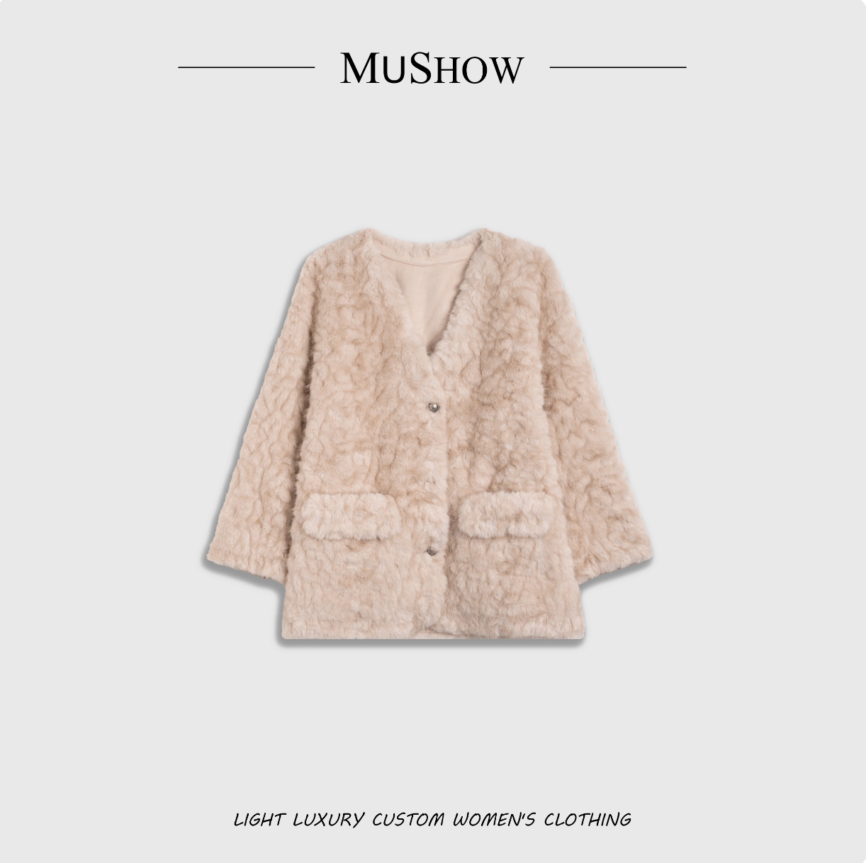 慕秀Mushow「冬语星」时尚气质V领毛毛外套,女装/女士精品,上衣,淘宝优惠券,粉丝福利购,淘宝优惠卷