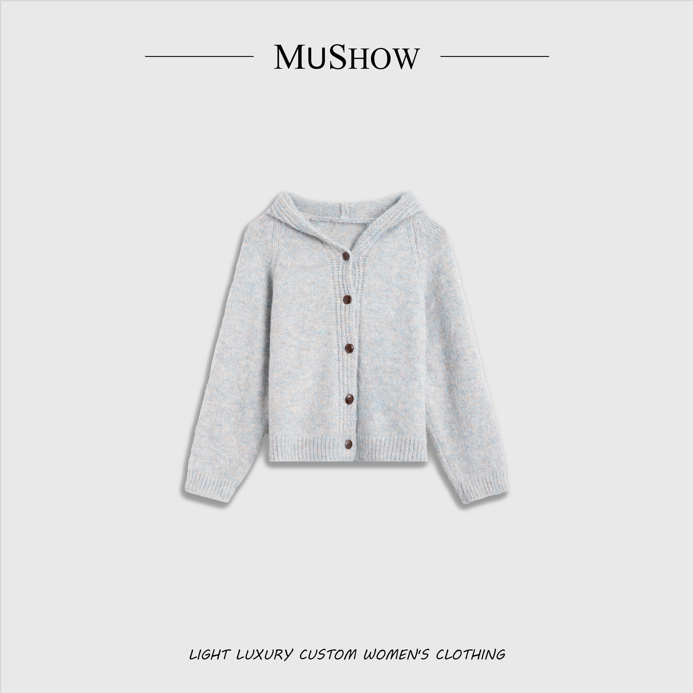 慕秀Mushow「晴川历历」连帽设计纽扣针织开衫