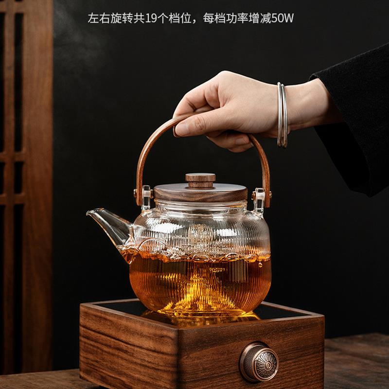 胡桃木电陶炉煮茶器家用玻璃煮茶壶烧水壶泡茶专用小型电陶炉套装