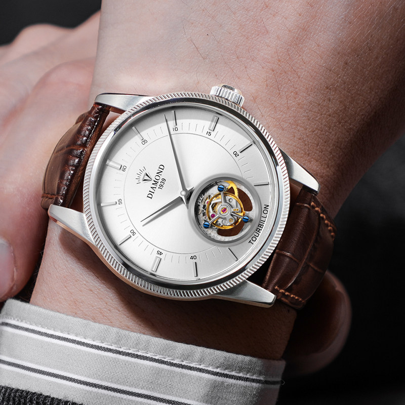 上海钻石正品2024新款手表男陀飞轮机械表品牌男士手表皮带防水潮