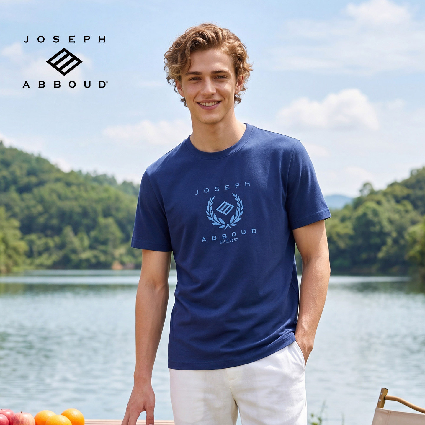 JOSEPH ABBOUD美国爱堡德26夏新款LOGO印花休闲男士棉短袖t恤上衣