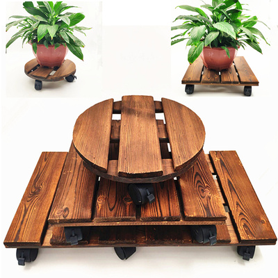 实木移动花盆托盘带万向轮花盆底座滚轮花架底托花盘垫圆形长方形