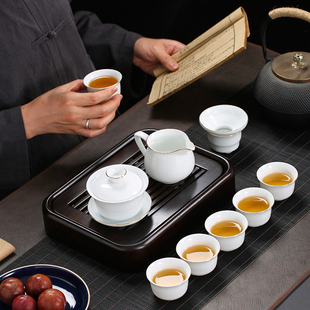 家用简约盖碗茶杯功夫陶瓷单个泡茶碗公道杯茶漏 德化白瓷茶具套装