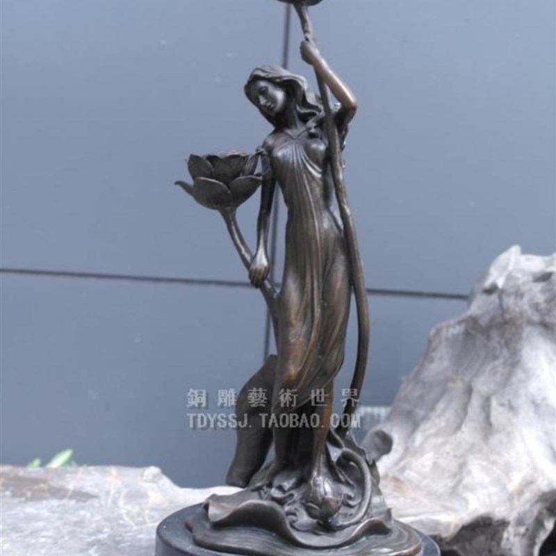 铜雕塑工艺品花仙子荷花女烛台实用铜雕塑摆件家居装饰品礼品