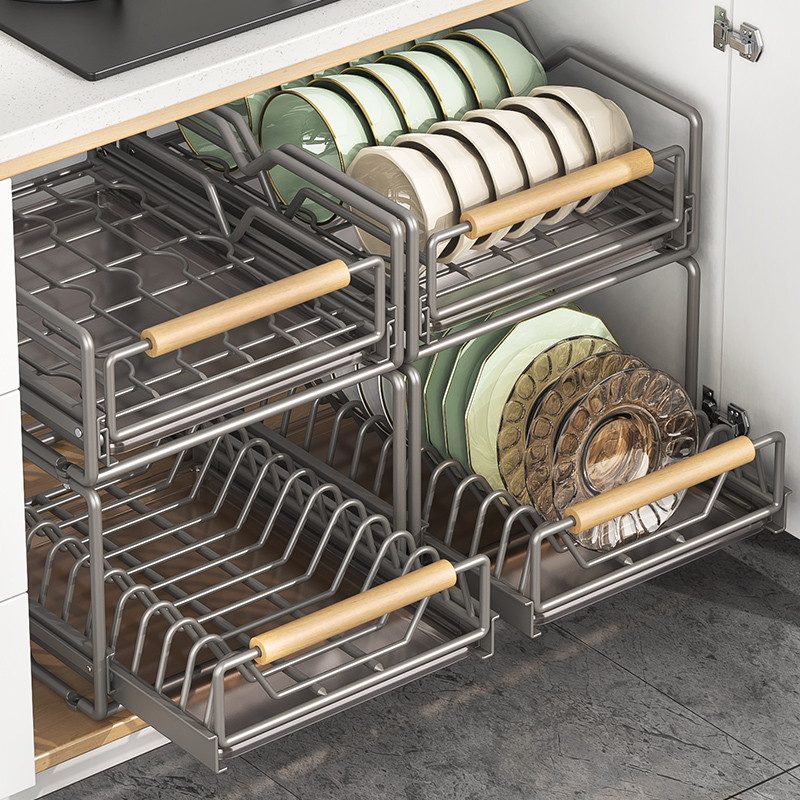 厨房抽拉碗碟架置物架橱柜碗架家用碗盘收纳架碗筷架放碗沥水架子