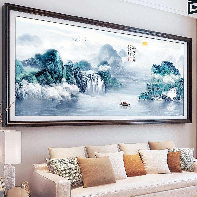 十字绣2023新款线绣客厅大幅大气手工自己刺绣流水生财山水画满绣