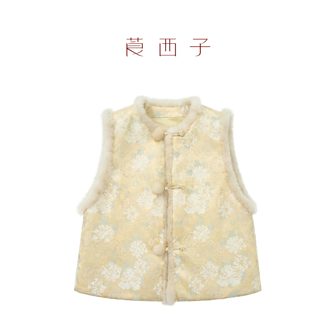 莨西子新中式国风女款水貂毛毛条2026秋冬温柔风百搭叠穿棉服马甲图片