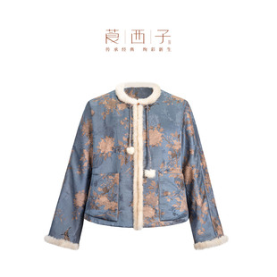 莨西子新中式轻国风香云纱桑蚕丝棉袄外套女冬小个子复古棉衣棉服