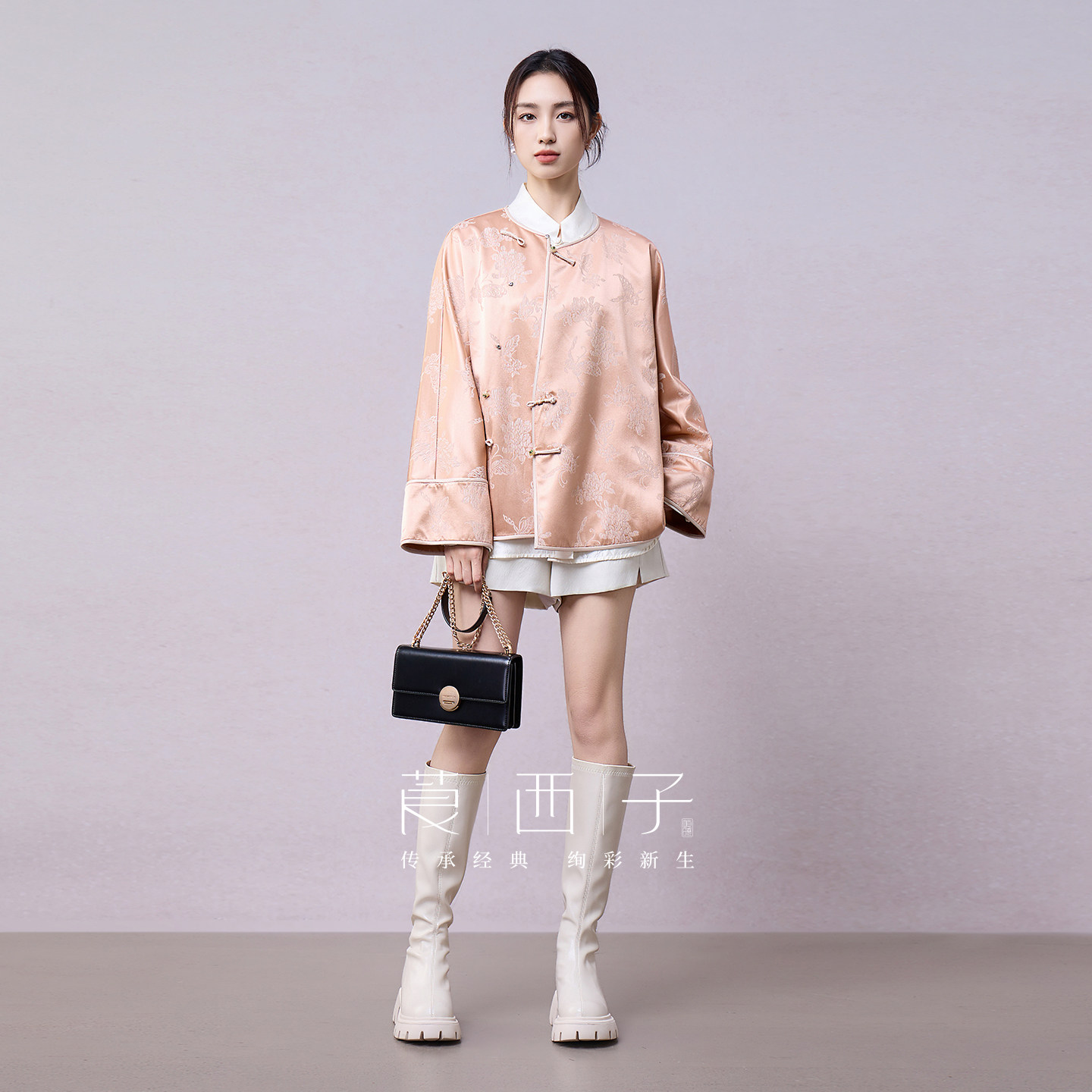 莨西子新中式轻国风桑蚕丝斜开襟外套女2026春款显瘦宽松减龄上衣