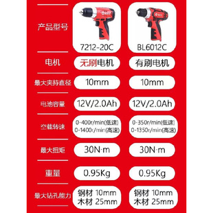 6012手钻锂电钻无刷充电钻电动工具12V电池充电器7212