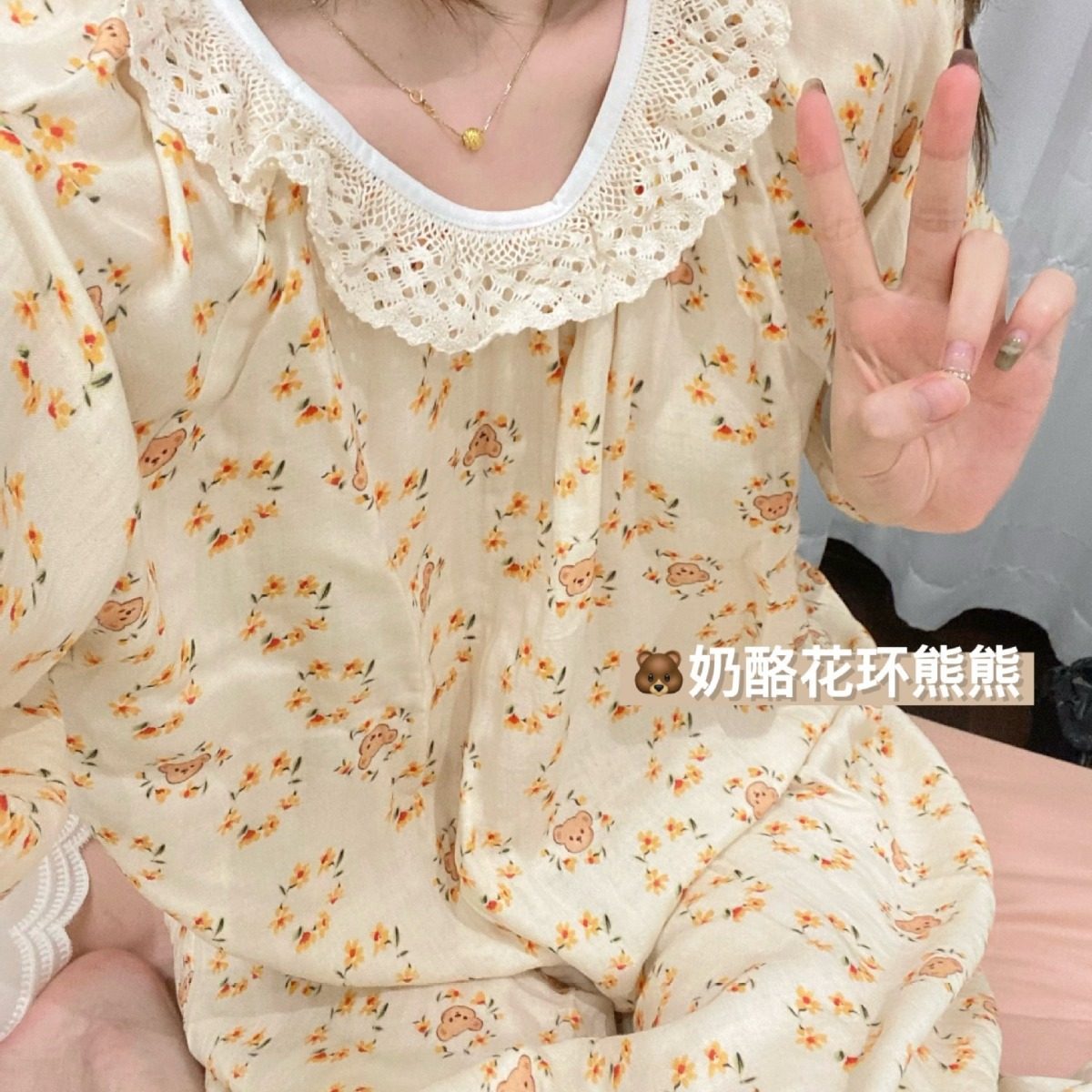 【A类全棉双层纱】·圆领长袖睡裙·亲肤可爱女款家居服舒适睡衣