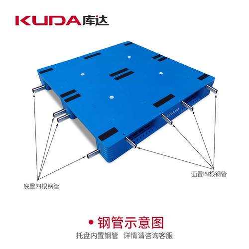 库达1111平板川字（置钢管）塑料托盘仓储加厚防滑垫板1.1×1.1