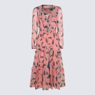 SILK YARA ROSE QUILL DRESS PINK SALONI