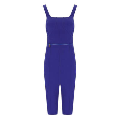 ELISABETTA FRANCHI  INDIGO BLUE SHEATH DRESS WITH BELT