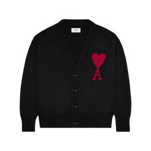 logo AMI intarsia cardigan PARIS wool