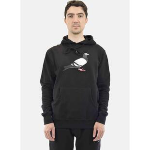 Embroidered Black Hoodie Pigeon