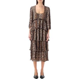 GANNI midi flounce Leopard dress