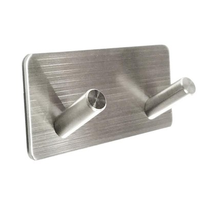 1pc Brushed Stainless Steel Double Strong APdhesive Wall Hoo