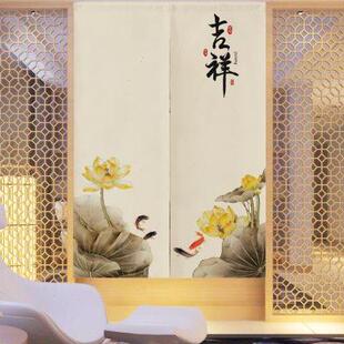 简约风布艺门帘免打孔挂帘卧室装 中式 饰隔断帘卫生间厨房遮挡布帘