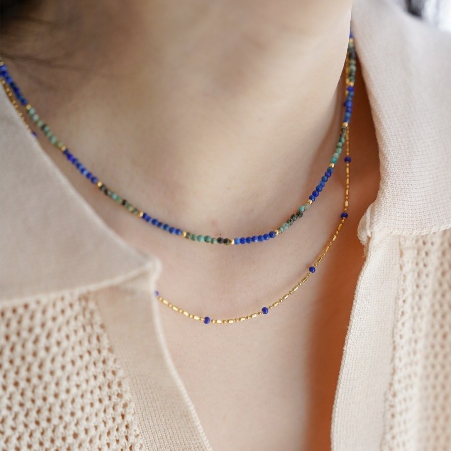 设计师款极细克莱因蓝叠戴项链