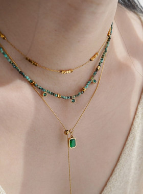 小众爆款非洲松石祖母绿串珠项链