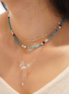 设计师款天然蓝尖晶手工串珠项链