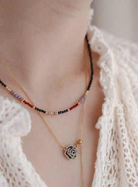 可调节法式山茶花满镶锆石项链