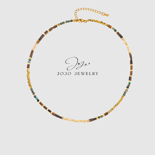 JoJo｜设计师款 小众进口捷克珠虎眼石松石叠戴锁骨链串珠项链手链