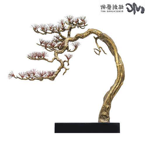 新中式迎客松铁艺摆件玄关过道桌面摆设酒店松树雕塑客厅金属直销
