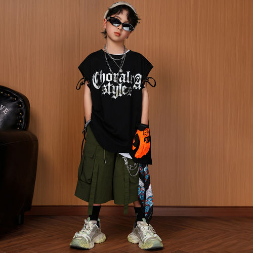 幼儿街舞服装嘻哈风坎肩潮牌裤子套装儿童hiphop架子鼓表演出潮服