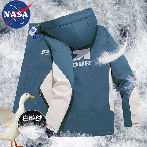 NASA秋冬季保暖连帽羽绒服男外套白鸭绒大码加大工装加厚休闲男装