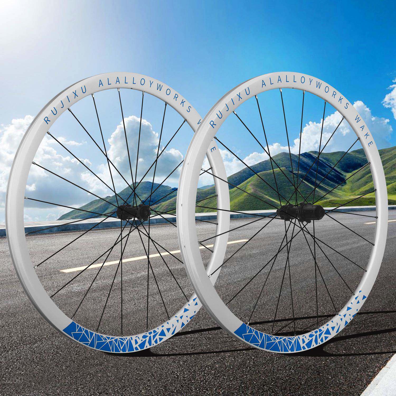 锐杰逊700C 36T棘轮框高35mm公路车碟刹轮组公路直拉轮组烤漆白色