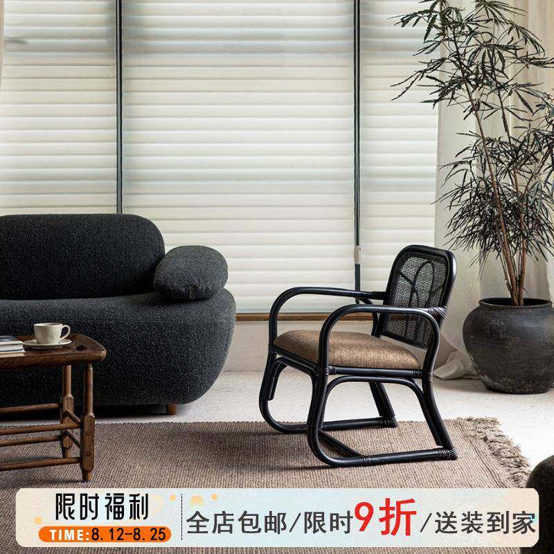 东南亚藤艺手工编织藤椅家用客厅单人沙发椅子民宿复古桌椅三件套