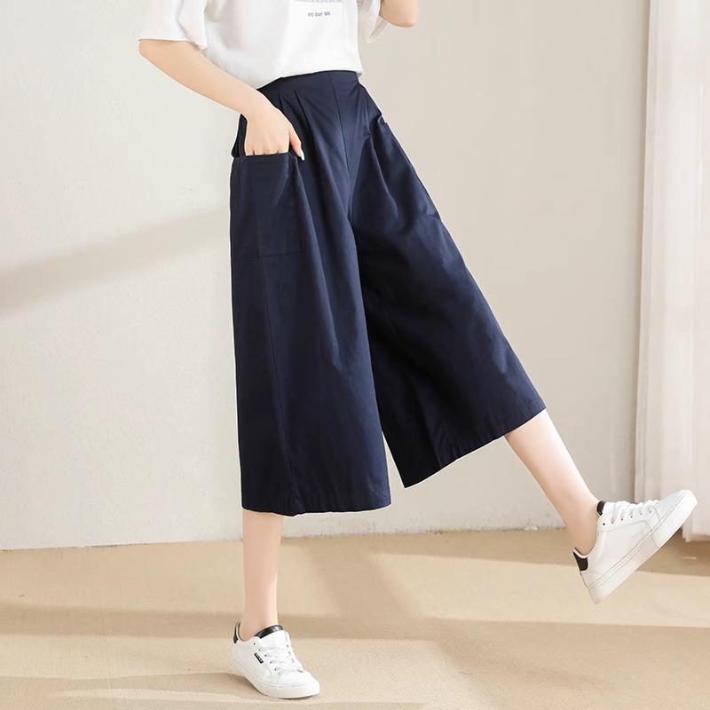 韩版阔腿裤裙女夏款2024新款爆款小个子纯棉七分阔腿休闲裤子夏天