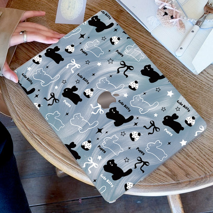 ins卡通小黑猫适用苹果华为电脑macbook15保护壳mac笔记本电脑2025新款M2pro15寸macbookair13膜M3轻薄冰晶壳