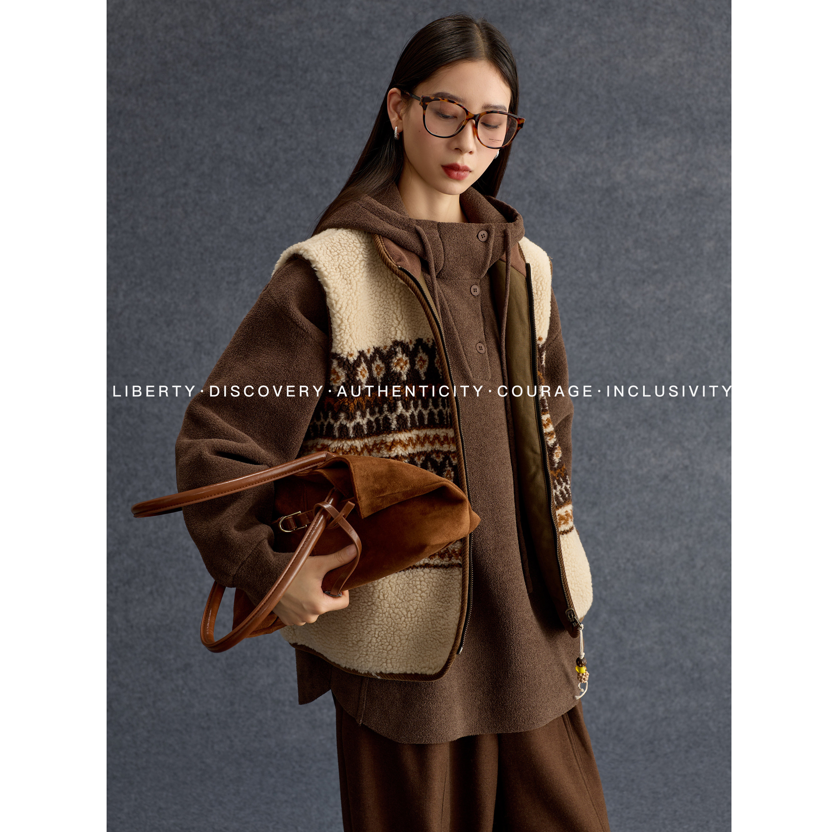 SWAP SENSE暖绒雅叙· 费尔岛花纹羊羔毛摇粒绒拉链马甲背心冬