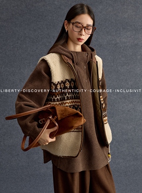 SWAP SENSE暖绒雅叙· 费尔岛花纹羊羔毛摇粒绒拉链马甲背心冬