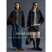 SWAP 拉链立领外套大衣冬季 SENSE墨境绞迹· 针织拼接廓形短款