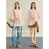 SWAP T恤衫 SENSE星梦絮语· 复古休闲手绘彩虹多色印花宽松长袖